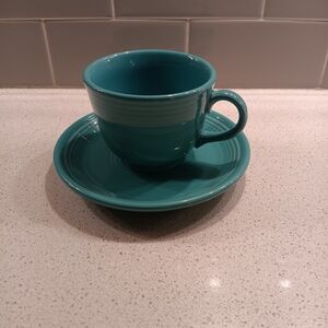Fiesta Turquoise Cup and Saucer Fiestaware Homer Laughlin Coffee Tea Mug Set